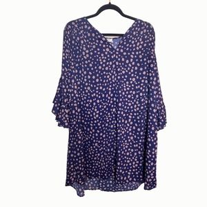 Umgee Medium Navy Gold Polka-Dot Tunic Dress